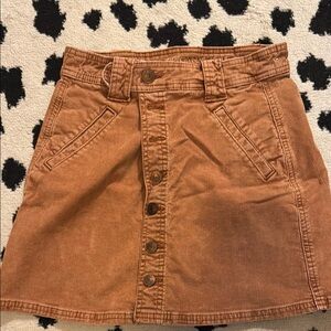Brown Corduroy Button-Front Skirt